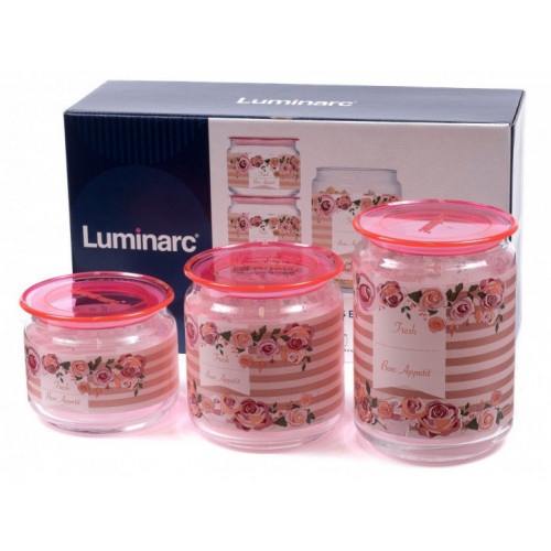 Набор банок для сыпучих Luminarc Plano Rosettes Pink  3пр.
