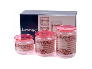 Набор банок для сыпучих Luminarc Plano Rosettes Pink  3пр.